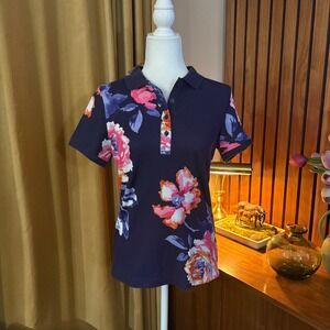 Joules Trinity Navy Blue Floral Slim Fit Polo Shirt Short Sleeve US 8 NEW